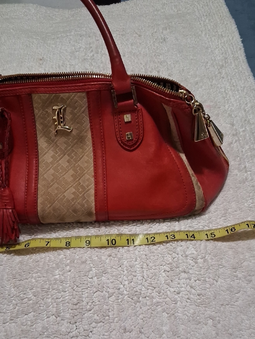 L.A.M.B. Matching Red and Beige Logo-Accent Leather Bag & Wallet - Picture 15 of 16
